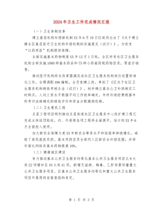 2024年卫生工作完成情况汇报