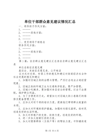 单位干部群众意见建议情况汇总