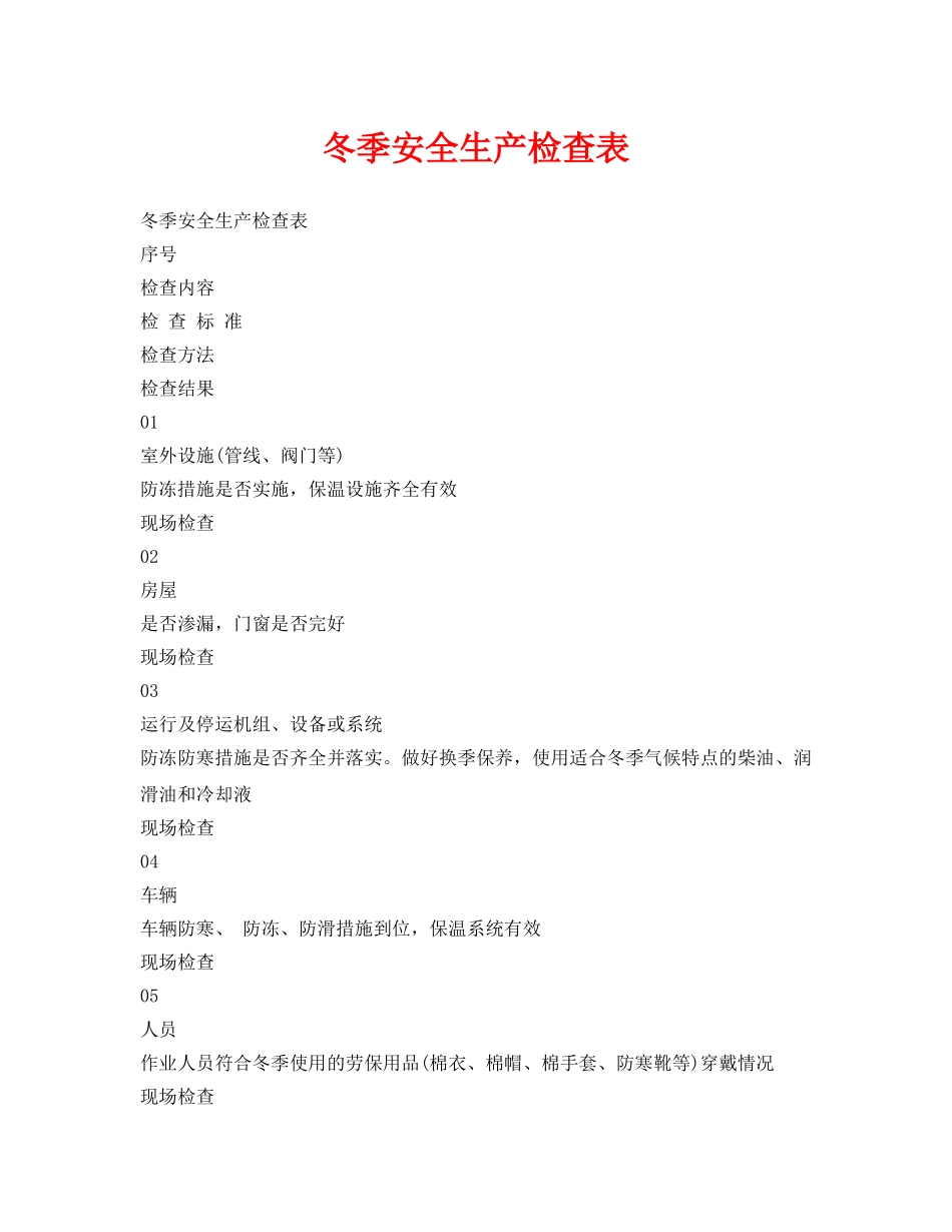 《安全管理资料》之冬季安全生产检查表 _第1页