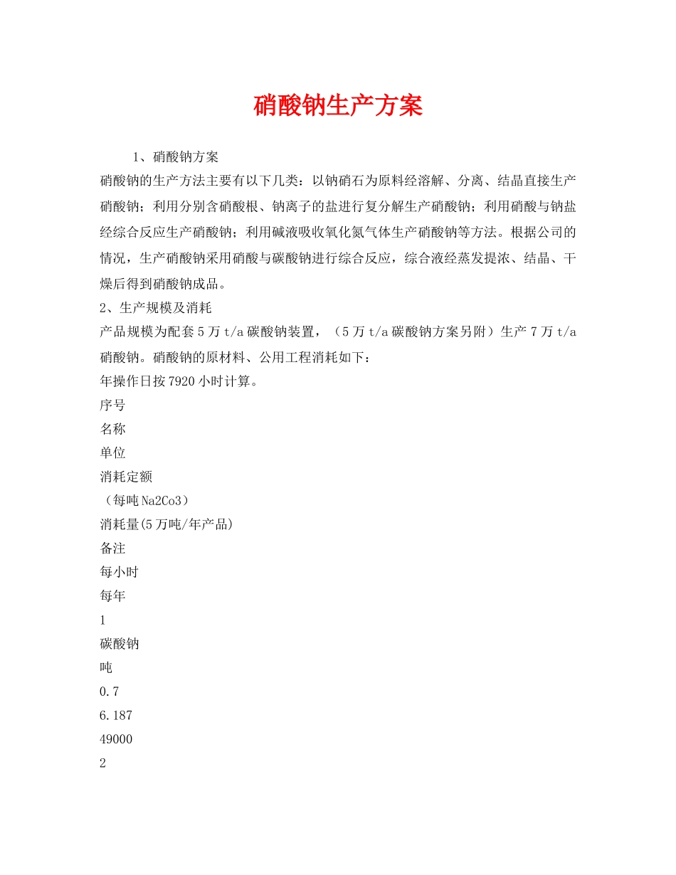 《安全管理资料》之硝酸钠生产方案 _第1页