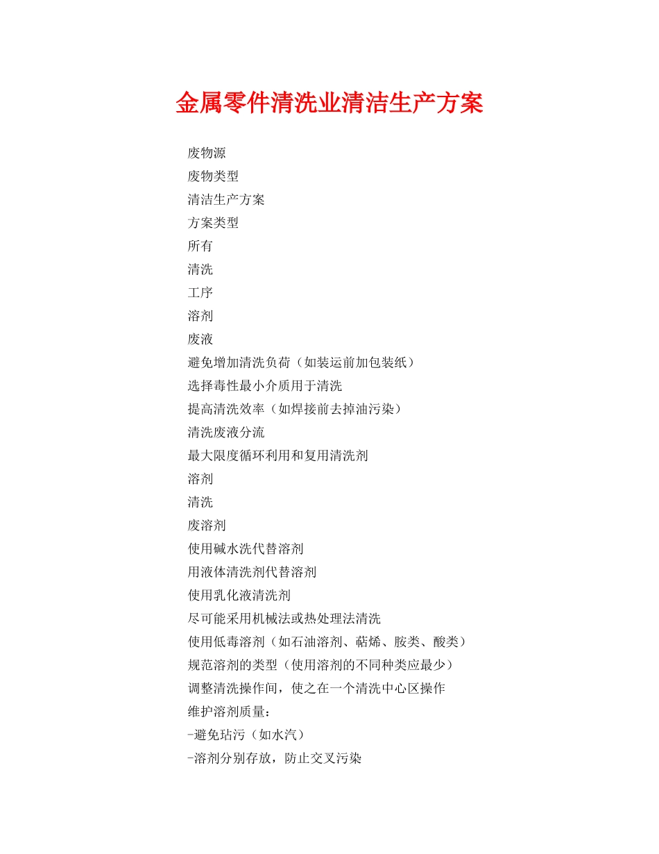 《安全管理资料》之金属零件清洗业清洁生产方案 _第1页