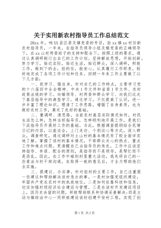 关于实用新农村指导员工作总结范文