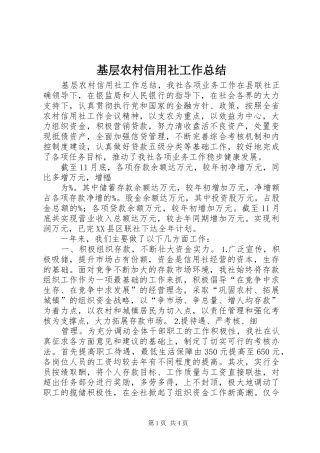 基层农村信用社工作总结