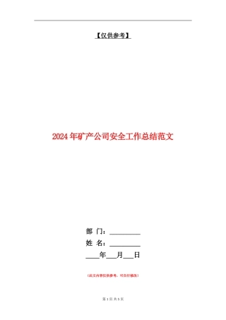 2024年矿产公司安全工作总结范文【最新版】