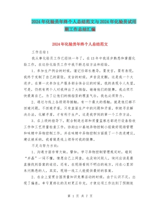 2024年化验员年终个人总结范文与2024年化验员试用期工作总结汇编