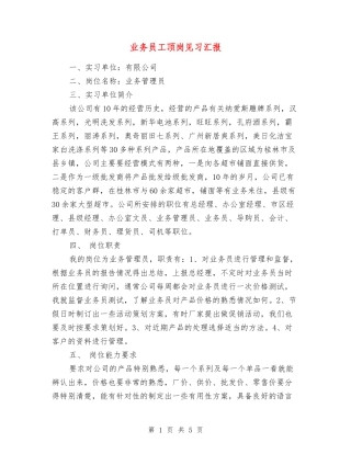 业务员工顶岗见习汇报