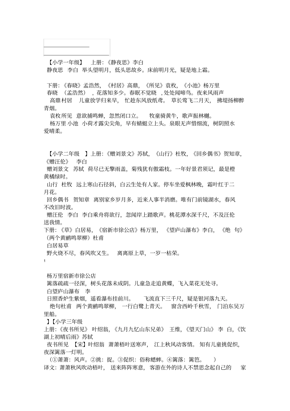 人教版小学语文必背古诗词资料_第1页