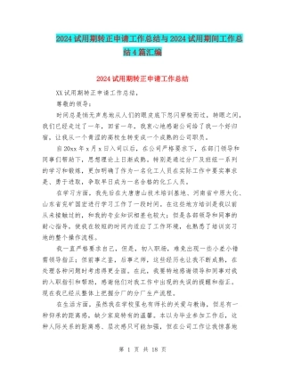 2024试用期转正申请工作总结与2024试用期间工作总结4篇汇编