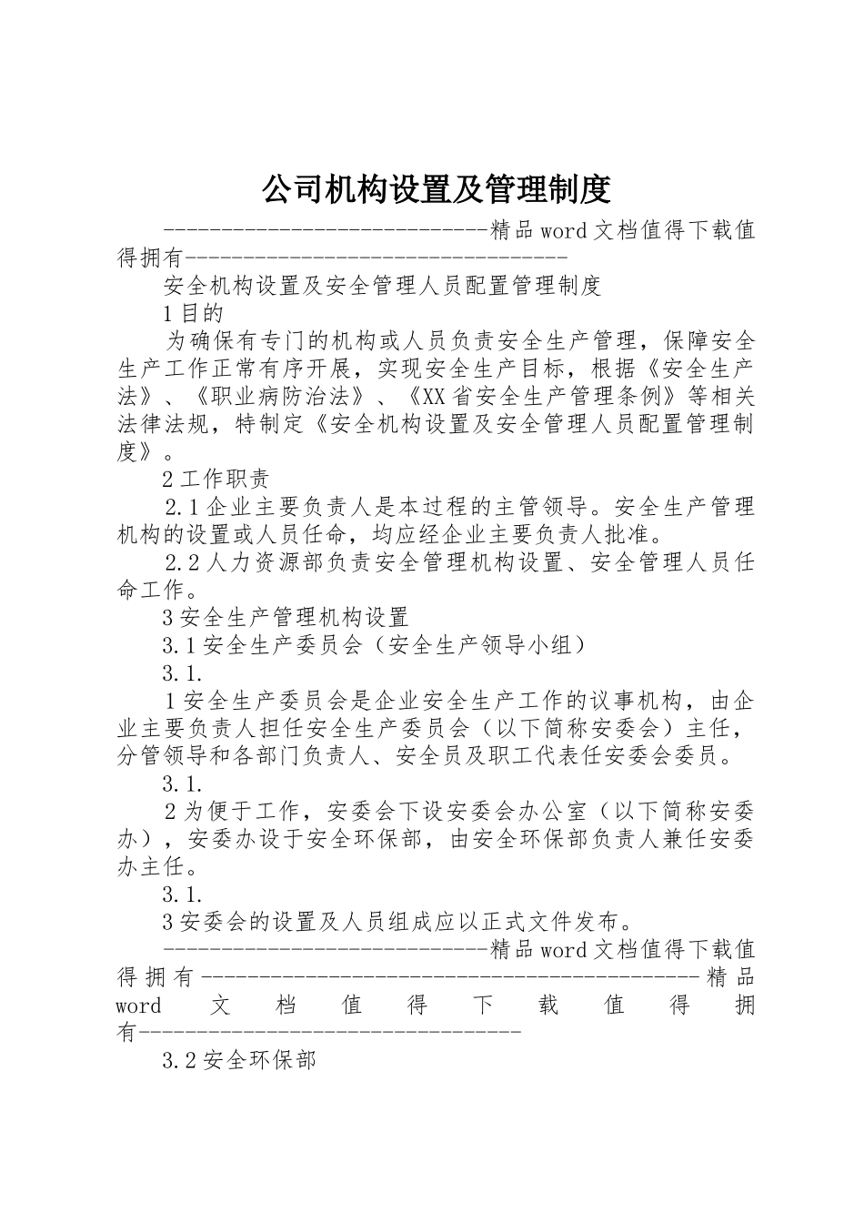 公司机构设置及管理规章制度细则_第1页