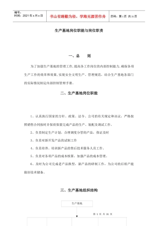 生产基地岗位职能与岗位职责