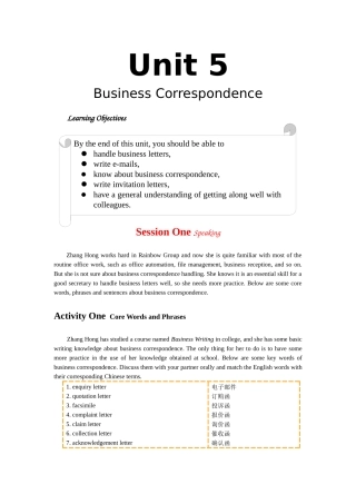 文秘英语 Unit 5 Business Correspondence