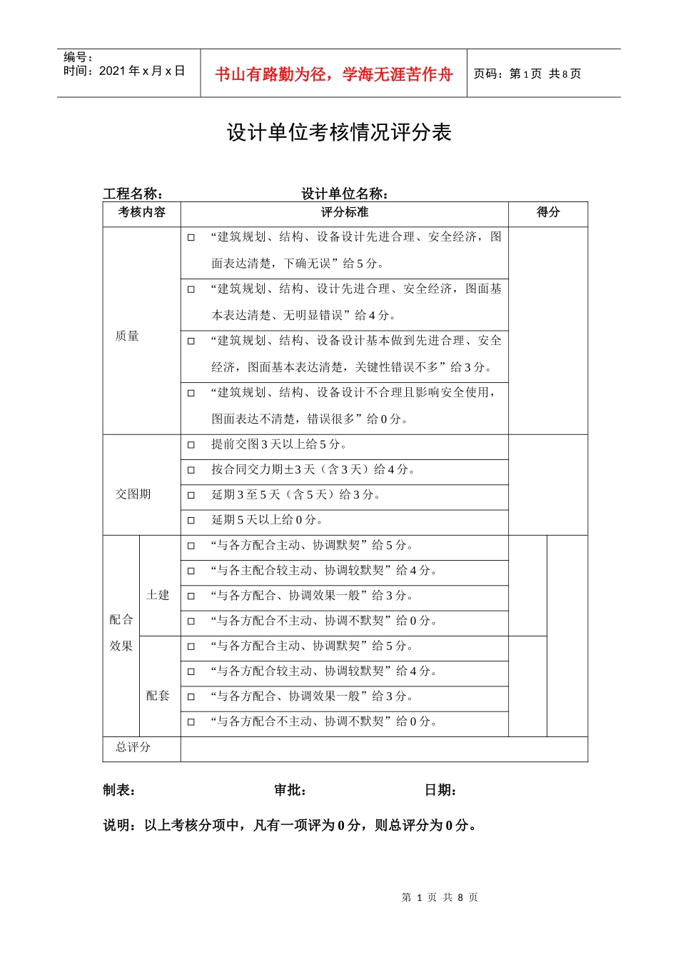 设计单位考核情况评分表_第1页