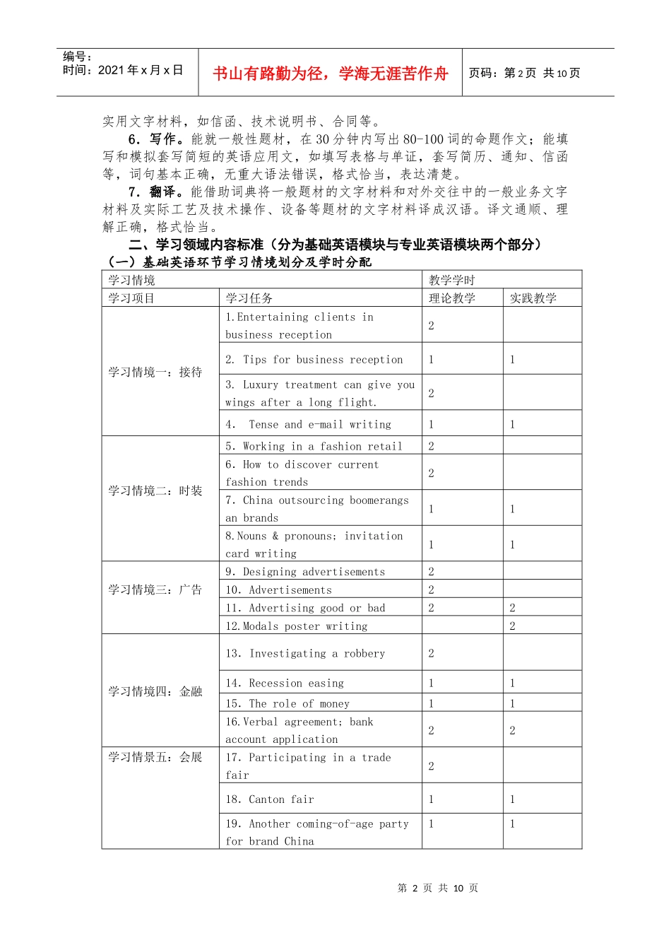 职业核心能力学习领域课程标准《外语应用》_第2页