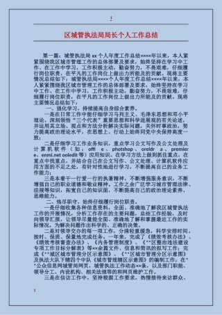 区城管执法局局长个人工作总结