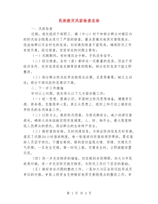 民政救灾汛前检查总结