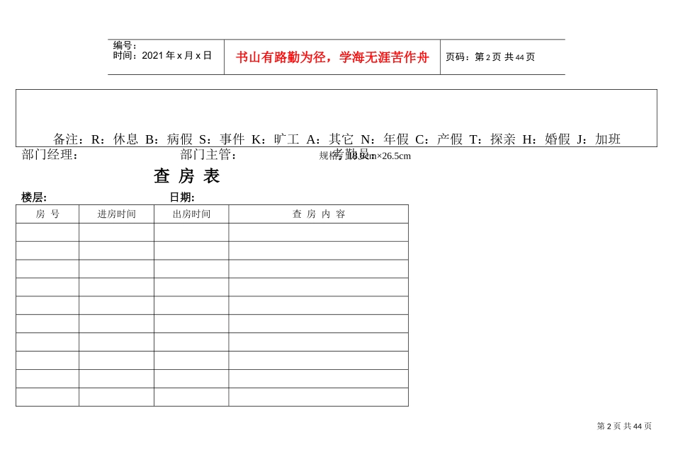某某酒店客服部员工考勤表_第2页