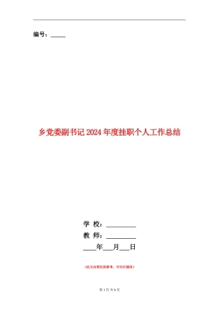 乡党委副书记2024年度挂职个人工作总结
