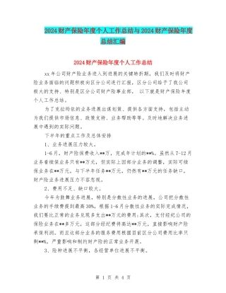 2024财产保险年度个人工作总结与2024财产保险年度总结汇编
