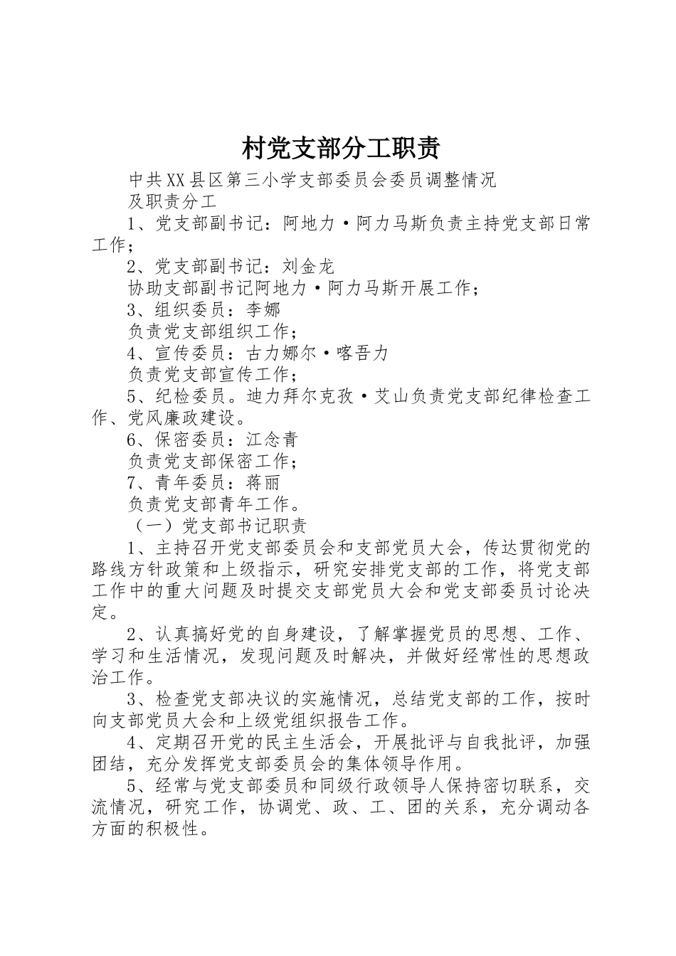 村党支部分工职责要求_第1页