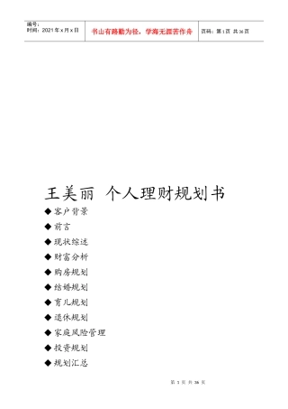 王美丽个人理财规划书范本
