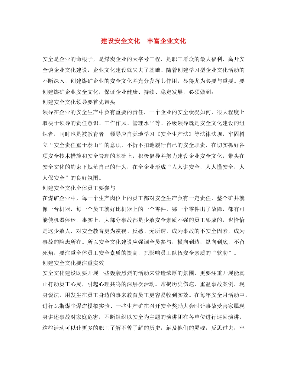 《安全文化》之建设安全文化　丰富企业文化 _第1页