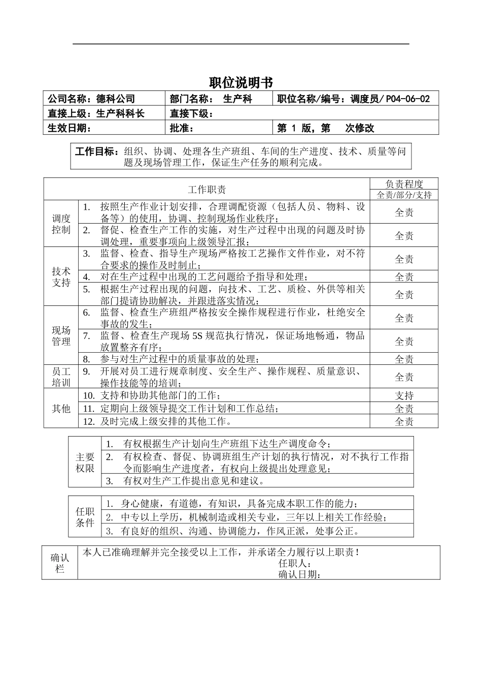 职位说明书_生产调度员_第1页