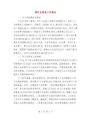 煤矿业财政工作报告