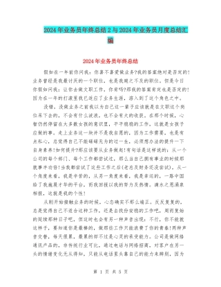 2024年业务员年终总结2与2024年业务员月度总结汇编