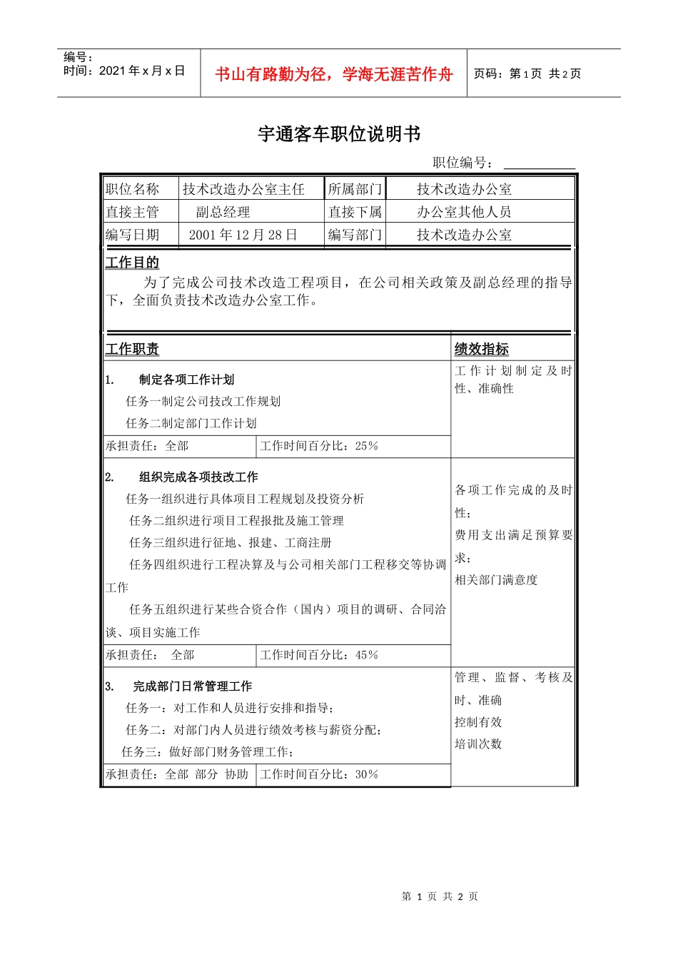 技术改造办公室主任职位说明书_第1页