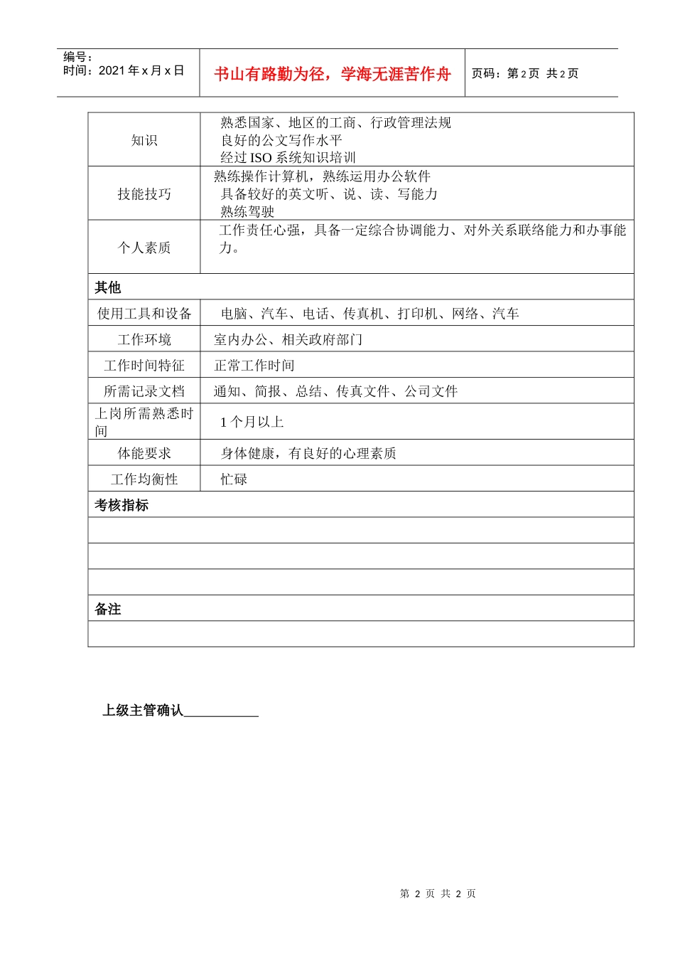 某汽车集团综合办助理岗位说明书_第2页