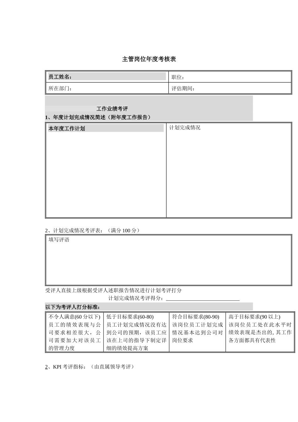 集团公司-主管岗位年度考核表_第1页