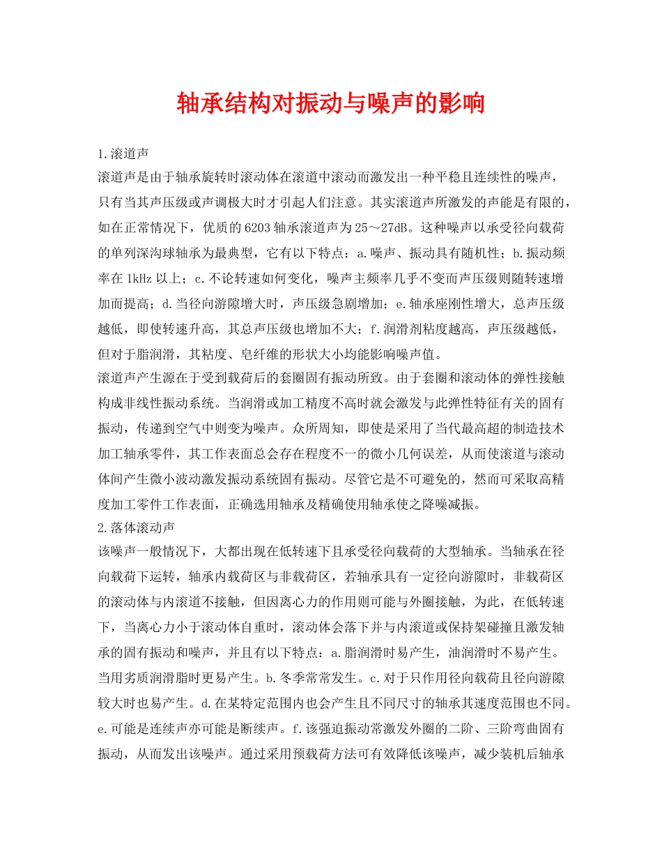 《安全环境-环保技术》之轴承结构对振动与噪声的影响 _第1页