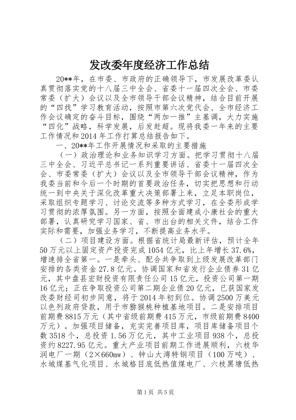 发改委年度经济工作总结_第1页