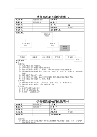 销售部副部长岗位说明书