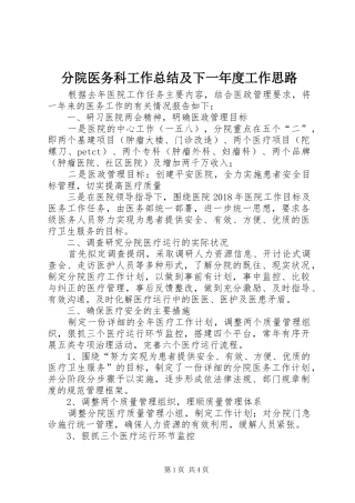 分院医务科工作总结及下一年度工作思路