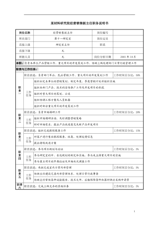 经营销售副主任职务说明书