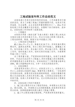 工地试验室年终工作总结范文