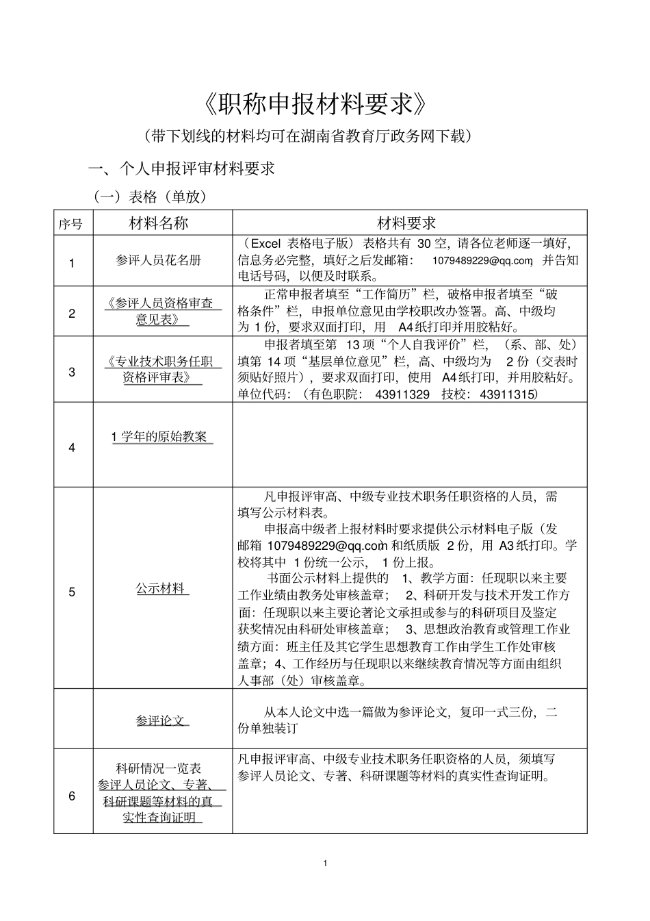 1、高校职称评审材料申报要求_第1页