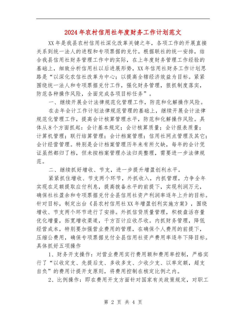 2024年农村信用社年度财务工作计划范文_第2页