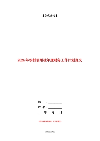 2024年农村信用社年度财务工作计划范文