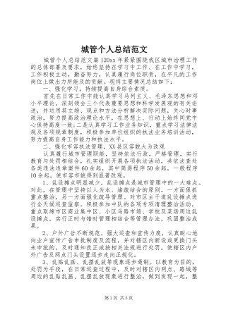 城管个人总结范文