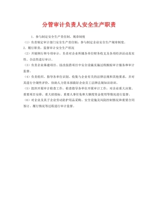 《安全管理制度》之分管审计负责人安全生产职责 
