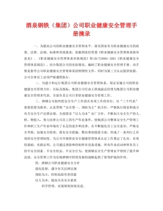《管理体系》之酒泉钢铁（集团）公司职业健康安全管理手册摘录 