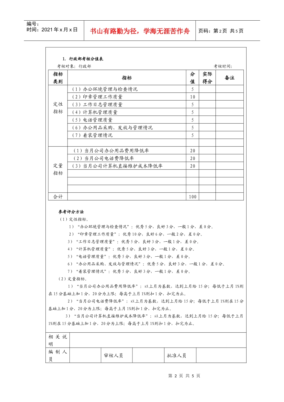 行政部管理考核以及考核方法_第2页