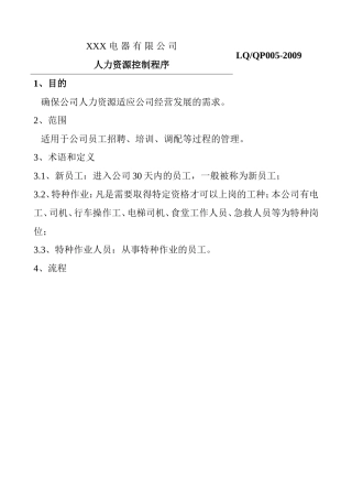 某某公司人力资源控制程序