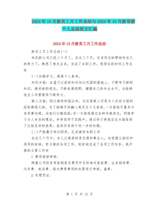 2024年10月新员工月工作总结与2024年10月新导游个人总结范文汇编