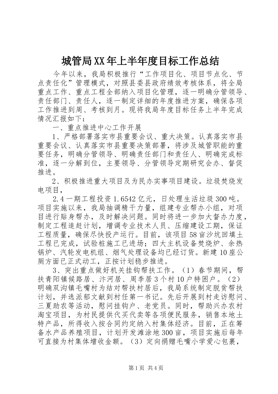 城管局XX年上半年度目标工作总结_第1页