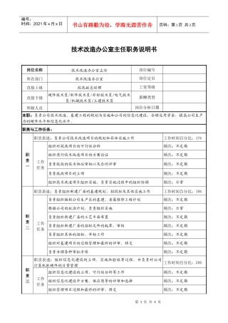 技术改造办公室主任职务说明书