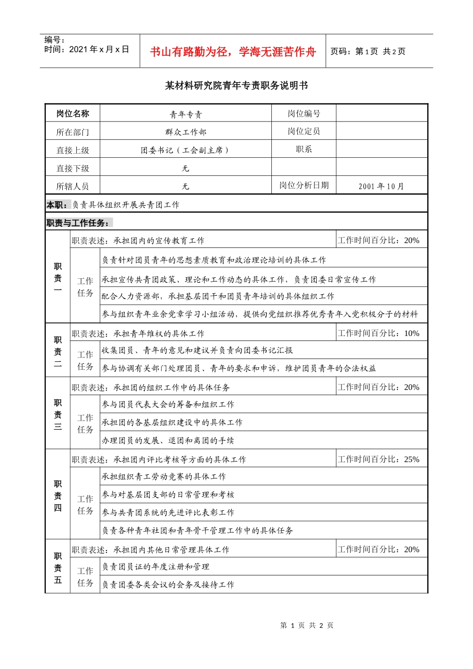 某材料研究院青年专责职务说明书_第1页