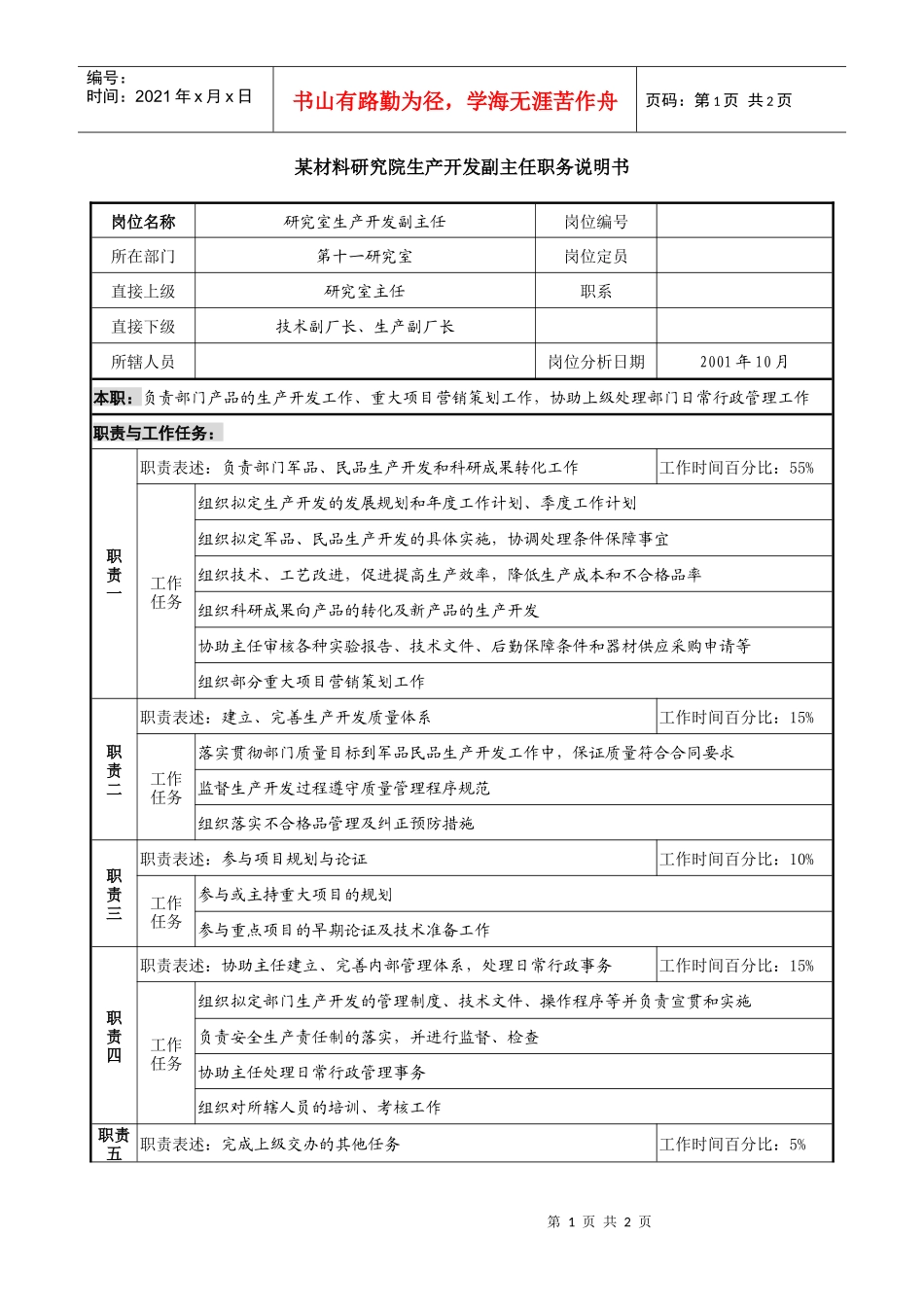 材料研究院生产开发副主任职务说明书_第1页